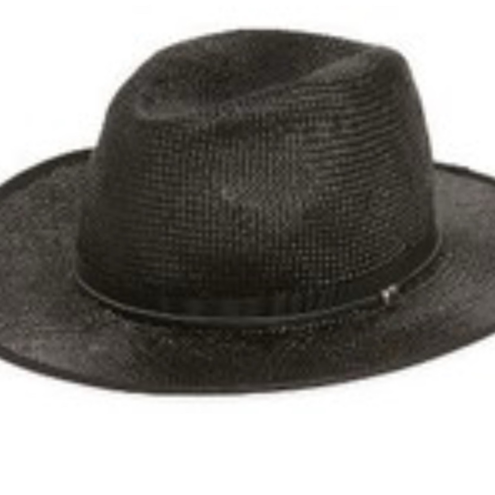 The Kooples Leather trim straw hat fedora in black